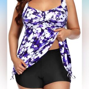 Aqua Eve Women Plus Size Tankini Swimsuit Two Piece Flowy Swimdress Swim Shorts